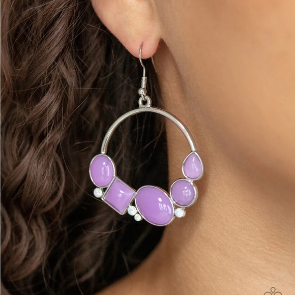 paparazzi Jewelry - Paparazzi Purple Silver Hoop Earrings Modern Design